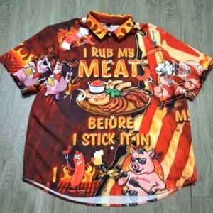 New BBQ Shirt Short Sleeve Button Up Mens Size XL